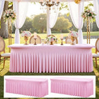2 pk Baby Pink Spandex Tablecloth 8ft With Ruffled Table Skirt, Wrinkle Free Stretchy Fitted Tablecloths for 8 Foot Rectangle Tables, Elastic Spandex Table Covers for Weddings Parties Banquet by ENJOYYOURPARTY