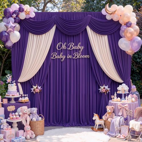 gogoparti 10ft x 12ft Deep Purple Wrinkle-Free Backdrop Curtain for Wedding Parties, Thick Polyester 2 Panels 5x12ft for Wedding Birthday Baby Shower Halloween Photography Party Background - Image 2