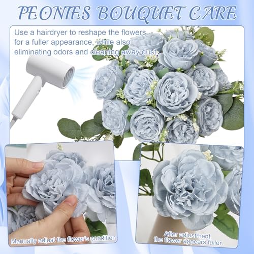 24 Bundles Dusty Blue Artificial Peonies Silk Flowers Bulk - Image 5