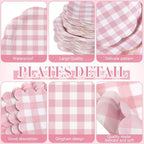 Funnymoom 452 Pcs Pink Gingham Party Decoration Supplies Serve 50 Guests - Image 2
