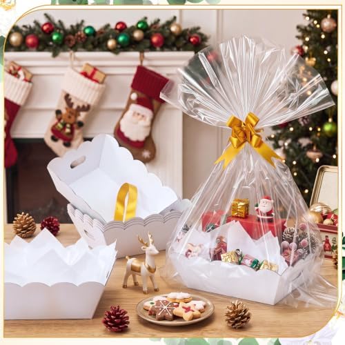 Fuyoooo 8 Pack White Baskets for Gifts Empty to Fill, Sturdy 10" x 12" Scalloped Edged Empty Gift Basket Kit Bulk with Handles, 8 Wrap Bags, 16 Tissue Paper and 8 Bows for Wedding Party - Image 4