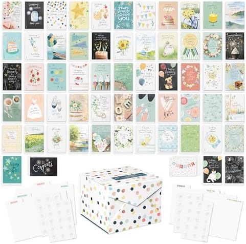 American Greetings 65-Count All-Occasion Greeting Card Pack, Assorted Watercolor & Playful Illustration Designs designed by Kathy Davis Studios by AmericanGreetings