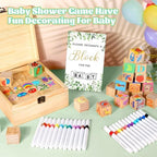 Baby Shower Blocks Game Set with Wooden Box, Acrylic Markers & Wooden Sign for Baby Shower Games, Gender Reveal & Decorations (GreenLeaves) - Image 3