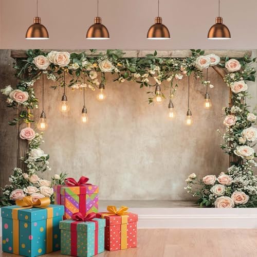 10x10ft Country Wedding Photography Backdrop Floral Rustic Roses Farmhouse Wooden Door Backdrop Pink Flower Birthday Baby Shower Wedding Bridal Party Banner Photo Booth Props Anniversary Background - Image 3