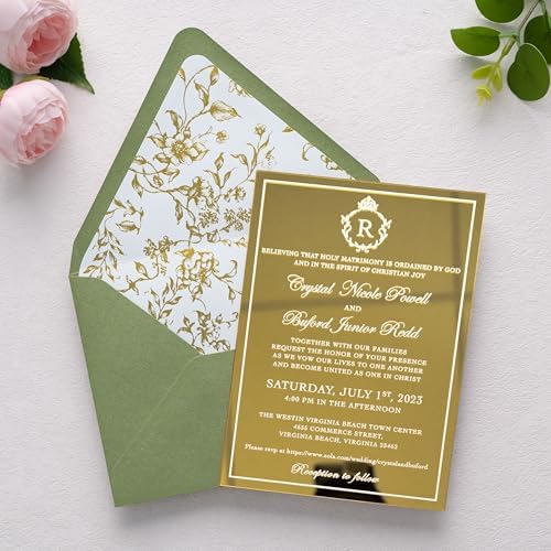 PONATIA A7 Euro Flap Gold Foil Liner Envelopes, Sage Green5x7 Envelopes - Image 4