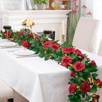 U'Artlines 3 Pack Artificial Red Rose Garlands Flower Vines 19.5 ft - Image 6