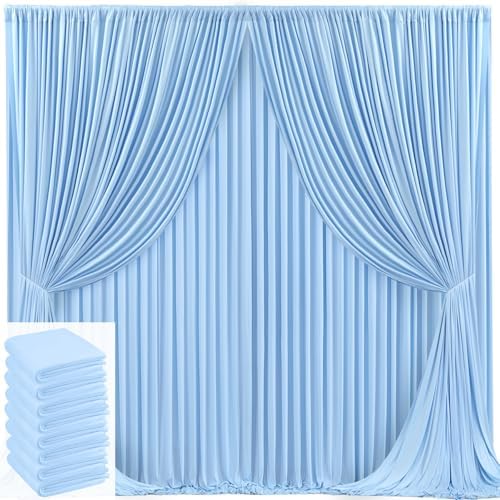 40x10ft Baby Blue Backdrop Curtain for Wedding Parties Wrinkle Free Fabric Light Blue Drapes Backdrop Decoration for Baby Shower Birthday Photography Decoration 8 Panels, 5ft x 10ft by Gogoparti