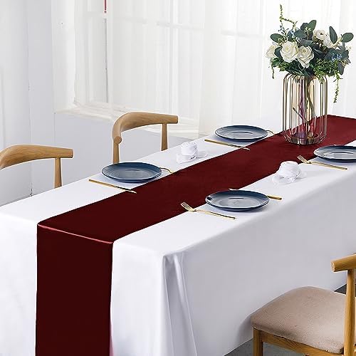 SiinvdaBZX 24 Pcs Burgundy Satin Table Runner 12 x 108 inches Long - Image 2