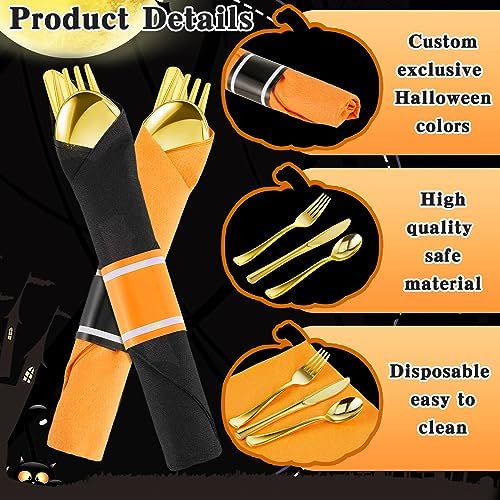 Lasnten 50 Pack Halloween Pre Rolled Plastic Silverware Set for 50 Guests - Image 3