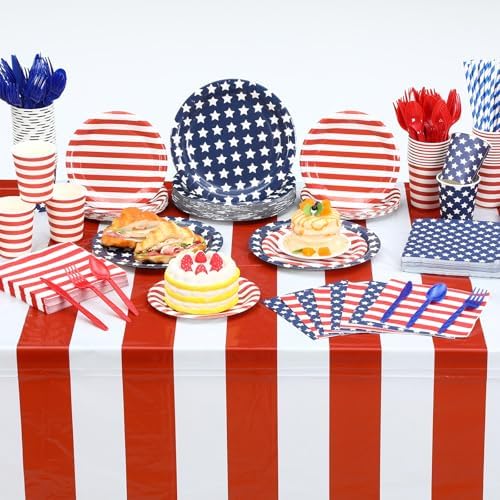 Funnymoom 218 Pcs Patriotic American Flag Party Decorations Plates Serve 24 - Image 2