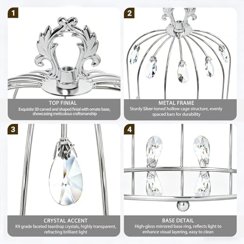 Set of 3 Metal Birdcage Cake Stand Set with Crystal Accents, Elegant Cupcake Holder Display for Wedding, Birthday, Baby Shower, Party Dessert Table Decorations (Silver, Set of 3) - Image 3