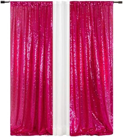 Eternal Beauty Hot Pink Sequin Backdrop Curtains, 4 Panels 2x8FT - Image 5