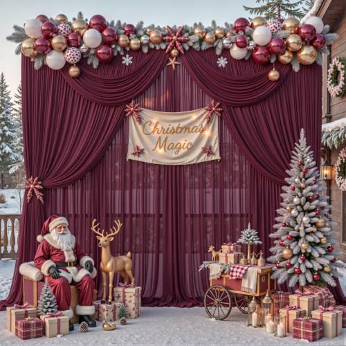 20ft×10ft Wrinkle Free Burgundy Backdrop Curtain Drapes, 4 Panels 5ftx10ft Sheer Tulle Chiffon Backdrop Panels Curtains for Wedding Baby Shower Birthday Party Stage Photo Home Decorations - Image 2