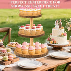 Rustic 3-Tier Wooden Cupcake Stand & Cake Tower – Natural Paulownia Wood Tiered Display for Weddings, Parties, Baby Showers, Holidays (Farmhouse Décor, Handcrafted Bark Design) - Image 5