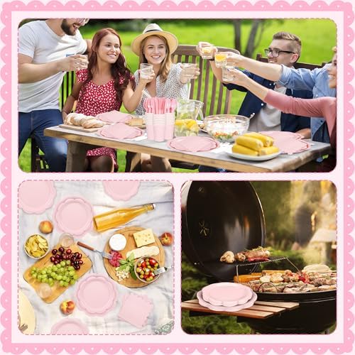 400 Pcs Pink Paper Plates and Napkins Party Supplies Serve for 50 Guests - Image 7