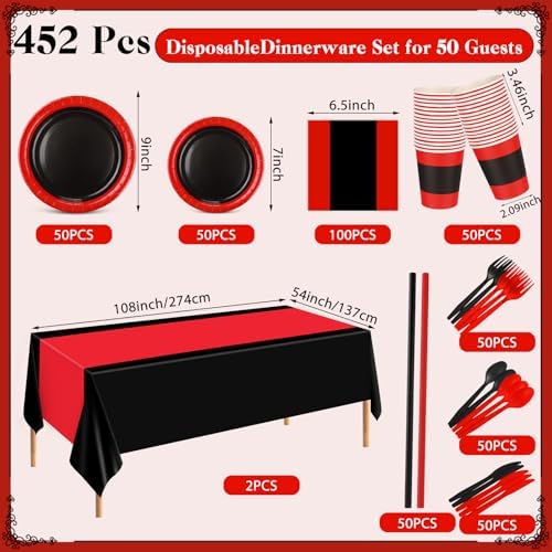 Funnymoom 452 Pcs Red and Black Party Decoration Supply for 50 Guest - Image 2