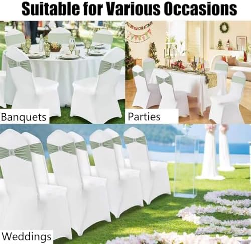 Spandex Sage Green Chair Sashes Bows 50 PCS Stretch Chair Cover Band - Image 7