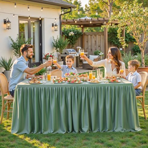 1 Pack Sage Green Rectangle Table Clothes for 6 Foot Tables, Polyester Wrinkle Free Fitted Tablecloths 6ft Stretch Table Cover with Skirt for Wedding Birthday Parties Trade Show Craft Show - Image 4