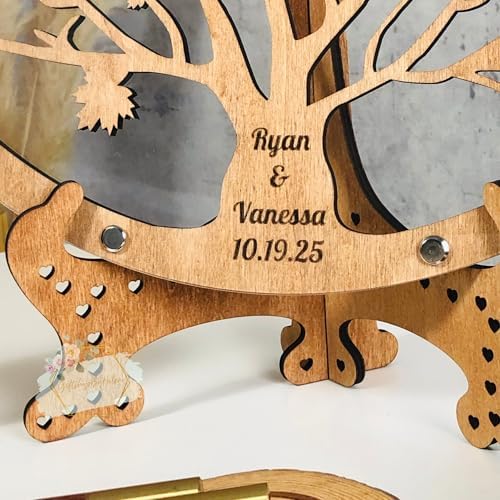 Wedding Guest Book Alternative Drop Box Frame, Wooden Maple Tree & Leaves - Image 2