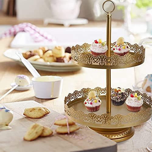 TOPZEA 4-Piece Gold Cake Stand Set, Vintage Metal Dessert Table Display Set with 2-Tier Cupcake Holder & Serving Trays for Wedding, Baby Shower, Tea Party, Birthday Decorations - Image 5