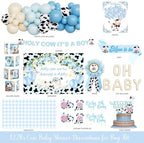 Costova Cow Baby Shower Decorations for Boys, Blue Cow Baby Shower Decorations, Holy Cow We Are Having a Baby Backdrop Balloon Box Tablecloth Sash Pin for Cow Print Baby Shower Gender Reveal - Image 2