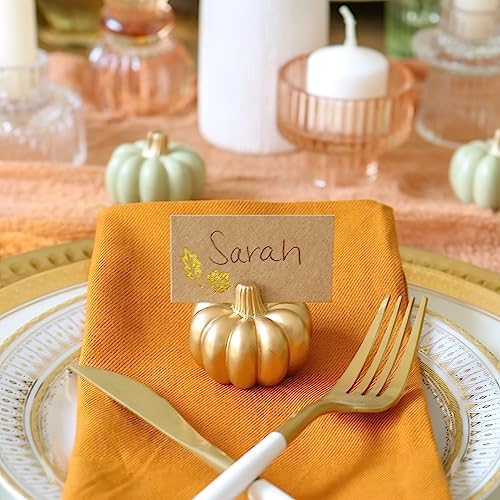 Kate Aspen 12pcs Fall Decor Gold Pumpkin Place Card Holder, Place Settings, Perfect for Thanksgiving Table Decor, Fall Themed Weddings, Bridal Brunches (Place Cards Included) - Image 2