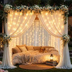 20ft x 10ft Cream White Chiffon Backdrop Curtain with Lights String for Parties,4 Panels Tulle Sheer Curtain Wedding Backdrop for Baby Shower Birthday Party Ceremony Reception Home Decorations - Image 5