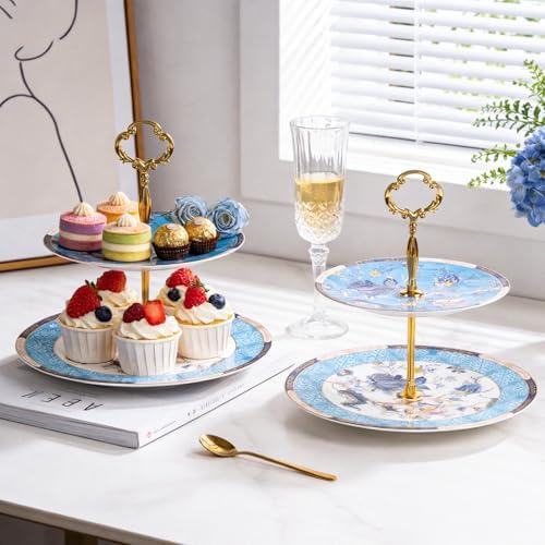 KAMMAK 2-Tier Porcelain Cupcake Stand Serving Tray, Dessert Plates Cake Fruit Candy Display Tower, Reusable Pastry Platter for Wedding Birthday Baby Shower Tea Party Decorations (Jade) - Image 6