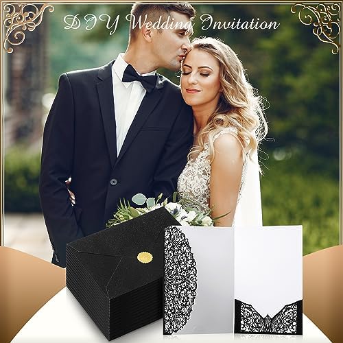 100 Set 5 x 7 Laser Cut Wedding Invitations, Black - Image 5