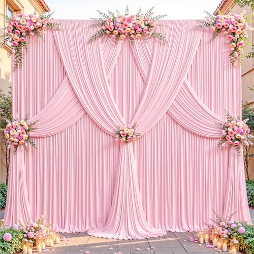40ftx10ft Wrinkle Free Pink Backdrop Curtain - 10 Feet Photography Backdrop Drapes, Silky Polyester Back Drop Cloth for Wedding Baby Shower Balloon Arch Background - Image 3