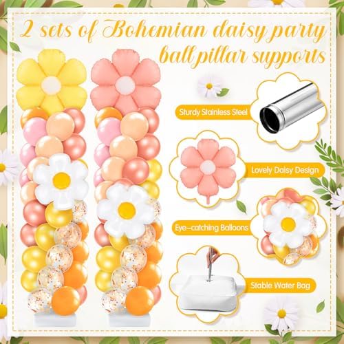 Kasyat 2 Sets Groovy Balloon Column Stand Kit Boho Daisy Macaron Pink Yellow Orange Pastel Retro Flower Balloons Arch Garland Kit for Baby Shower Birthday Wedding Hippie Flower Party Decoration - Image 3
