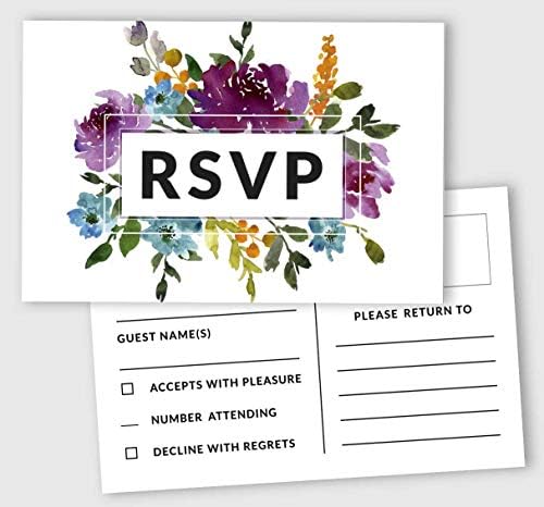 50 Blank RSVP Postcards Floral & Leaves Print 4"X6" Response Cards,RSVP Reply Card for Wedding,Bridal Shower,Baby Shower by Inkdotpot