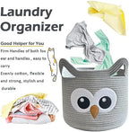 VK VK·LIVING Owl Storage Basket for Gift Foldable Cute Nursery Animal Toy Basket with Handles, Large Cotton Rope Baby Laundry Storage Organizer for Blanket Towels in Living Room Bedroom 15"Lx14"H - Image 5