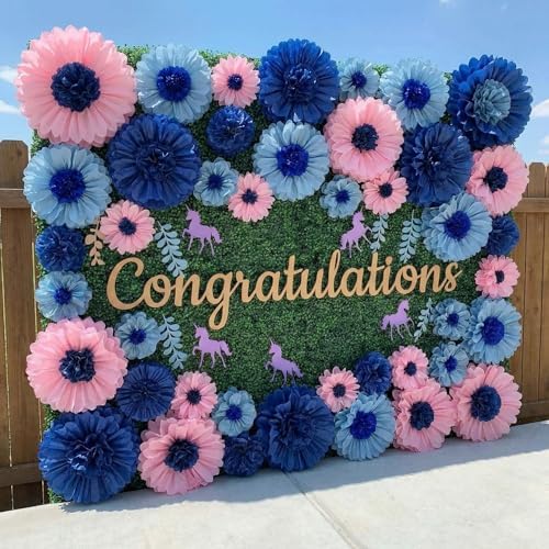 ForraFun 36 Pcs Blue Giant Paper Flowers Decoration for Wall Sizes 10" to 24'' Tissue Paper Pom Poms in 5 Flower Wall Backdrop Decor for Birthday Bachelorette Wedding Baby Shower Bridal Shower Party by Unknown