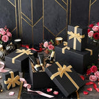 Cholemy 5 Pcs Christmas Nesting Gift Box with Lid Velvet Ribbon, Black Gold - Image 3