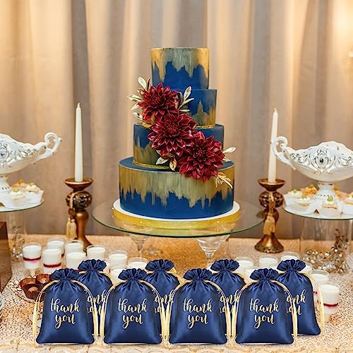 Roowest 4 x 6 Inch 100 Pcs Thank You Satin Gift Bags, Navy Blue - Image 6