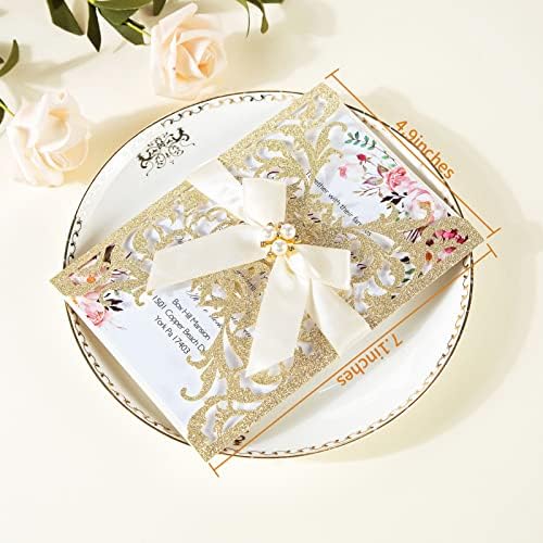 25Pcs Glitter Laser Cut Wedding Invitations with Envelopes and Rsvp Cards - Image 2