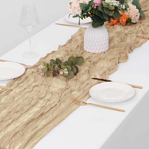 15 Pack Beige Cheesecloth Table Runner 17 x 108 inch Cheese Cloth Table Runners 9ft Beige Table Runner Rustic Romantic Sheer Gauze Runner for Wedding Party Baby Shower Table Decoration - Image 4