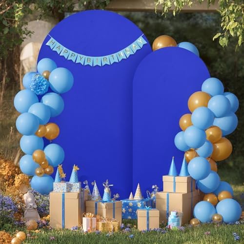 Royal Blue Arch Backdrop Cover 2 Set - 6.6FT, 5FT Spandex Fitted Wedding Arch Backdrop Covers Round Top Chiara Arch Backdrop Stands Cover for Birthday Banquet Photo Background - Image 6
