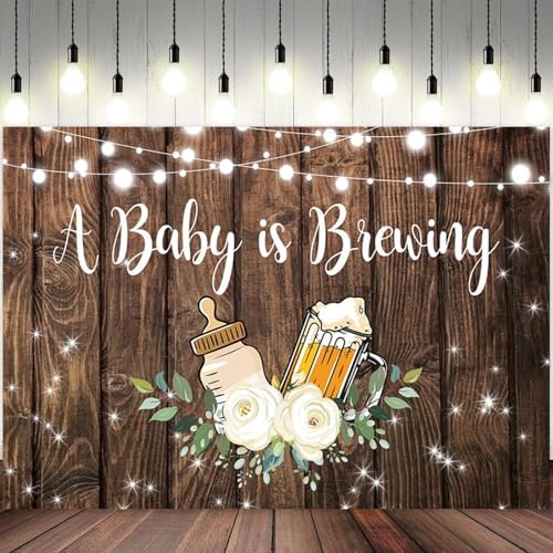 15x8ft Baby Shower Backdrop A Baby is Brewing Photography Background Feeding Bottle Beer Floral Rustic Wood Glitter Newborn Birthday Party Banner Decorations Gender Reveal Photo Booth Prop - Image 2