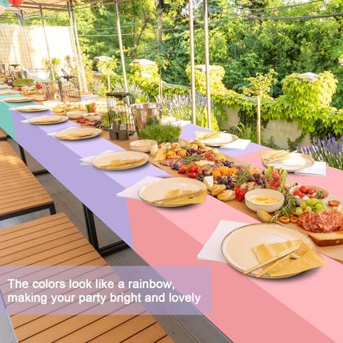 24 PCS Pastel Tablecloth 6 Color Disposable Plastic Tablecloth 54x108'' Pastel Table Cloths for Parties Rectangle Table Cover for Baby Shower Bride Shower Easter Birthday Unicorn Party Ice Cream Party - Image 2