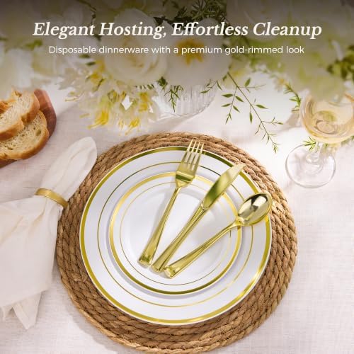 Goodluck 250 PCS Gold Rim Plastic Plates and Cutlery Set for 50 Guests - Image 2
