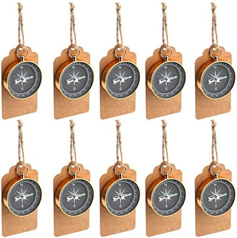 50 Sets/100pcs Compass Favor Bulk: Compass Keychain & Kraft Tags (Gold) by OurWarm