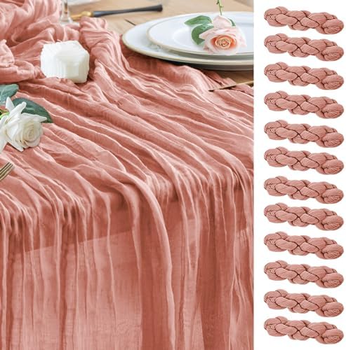 Wokceer Cheesecloth Table Runner Dark Rose 10FT Boho Gauze Runner, 12 Pack by Wokceer