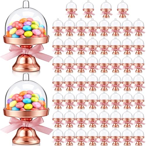 Mifoci 60 Pcs Mini Cake Stand Dome, 4.1x1.6 Rose Gold Clear Favor Boxes by Mifoci