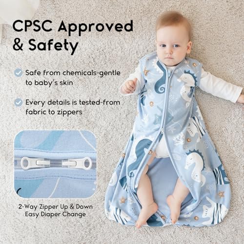 Yoofoss Baby Sleep Sack 12-18 Month 0.5TOG 100% Organic Cotton 2-Way Zipper - Image 4