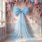 Canlierr Extra Large Blue Organza Bow Decorations 39 x 59 Inch Giant Blue Tulle Bow with Tie and Long Ribbon Tails for Wedding Valentines Party Backdrop Coquette Room Wall Decoration - Image 6