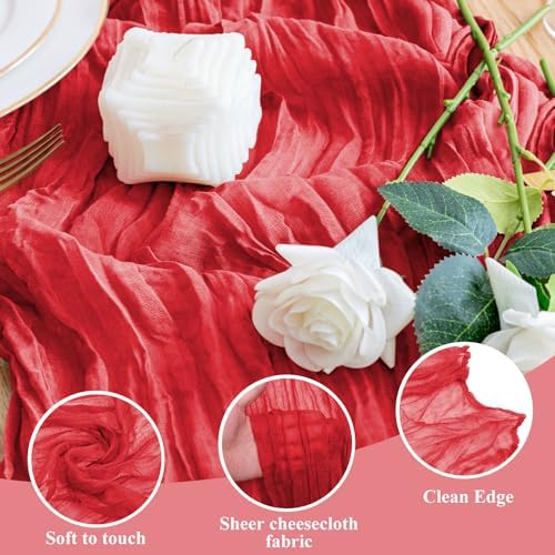 Wokceer Cheesecloth Table Runner Red 10FT Boho Gauze Runner, 12 Pack - Image 3