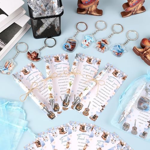 289 Pieces Cowboy Baby Shower Favors for Guest A Little Cowboy is On the Way Ballpoint Pens and Keychains Gifts Bulk Retractable Baby Shower Pens Gender Reveal Greeting Cards Souvenirs Prizes - Image 4