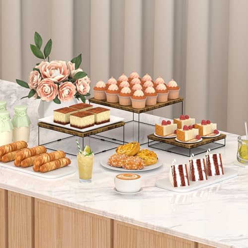 ELITEROO Buffet Risers, 3 Pack Wood Risers Display Stand, Square Food Riser - Image 2